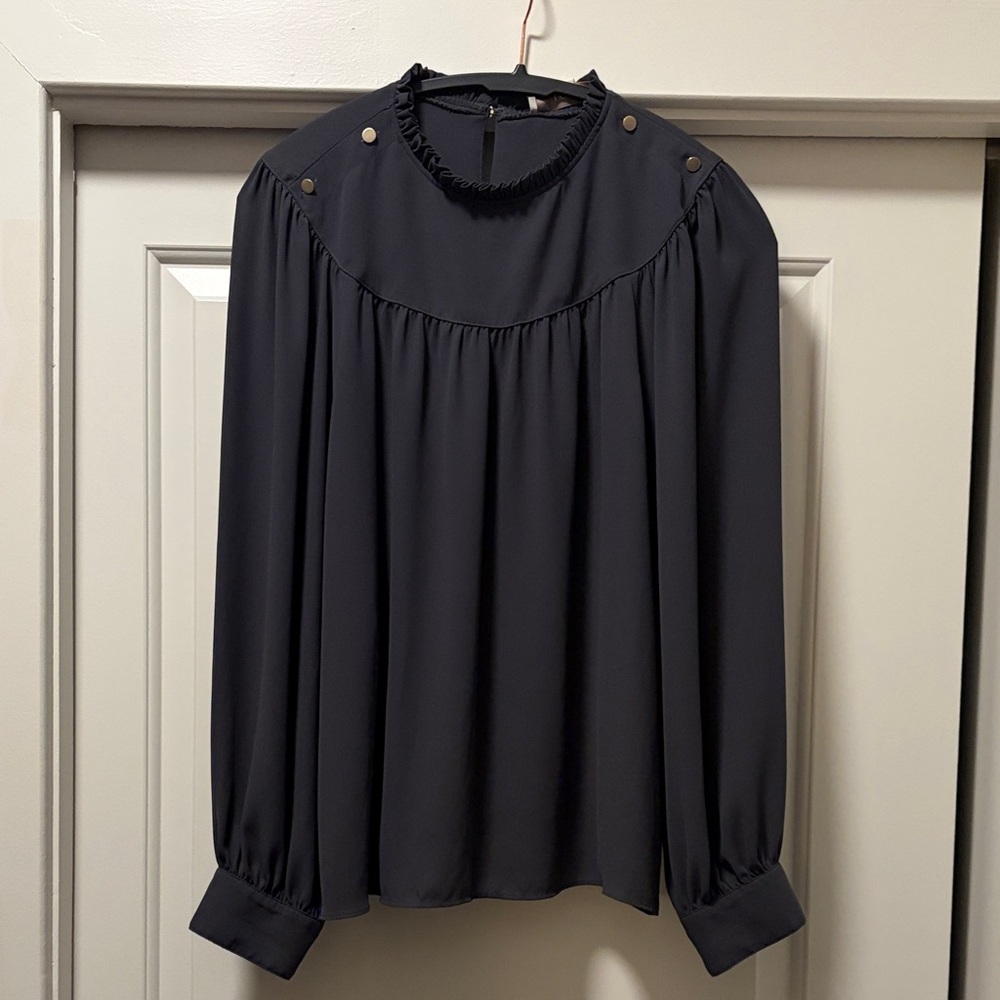 LOFT Grey Blouse with Button Accents size large